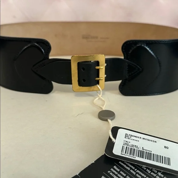 Alexander McQueen Wide Black Leather Nero Belt Italy 80 NWT display picture 2